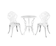 Outdoor Furniture Chairs Table 3pc Aluminium Bistro White