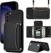[Furiet] Wallet Case for Samsung Galaxy S23 5G with Crossbody Strap Premium PU Leather Card Holder Shockproof Heavy Duty Accessories Slim Cell Phone Cover for S 23 23S GS23 G5 SM-S911U 6.1 inch Black