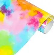 VINYL FROG Rainbow HTV Vinyl Tie-Dye Heat Transfer Vinyl 10" x5ft Vinyl Roll for DIY T-Shirts, Fabric and Garment-Blue Yellow Watercolor Clouds Patterned Vinyl