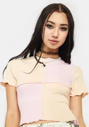 Peach Mimosa Patchwork Crop Tee
