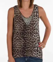NWT Daytrip Buckle Stores Cheetah Print Tank Top Beaded Chiffon Trapeze S