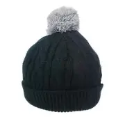 TOPMAN Kid's Green/Gray Cable Knitted Winter Pom Pom Hat 56D54C One Size NWT $24