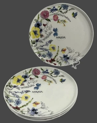 NEW Mikasa Jolie Set of 4 Dinner Plates 11" Bone China White Floral Multicolor