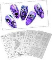 Healvian 4pcs Nail Art Printing Plate Nail Stamper Tool Halloween Nail Printing Halloween Stamping Plates Skull Nail Stamper Templates Skull Nail Decals Stencil Ghost Nail Stamp Plate Steel