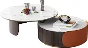 Round Nesting Table 2 in 1 Coffee Tables Modern Accent Sofa End Table with Drawers for Living Room, Bedroom, Office, Apartment,A