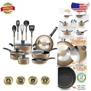 15-Piece Premium Non-Stick Cookware Set - Stylish Gold & Heat Resistant