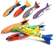 Novelty Place 8 Pack Torpedo Bandits Diving Toy Rockets - Swimming Pool Underwater Game for Kids and Adults - Shark Design 8 Colors