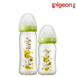 【Pigeon 貝親】寬口母乳實感彩繪玻璃奶瓶/160ml+240ml