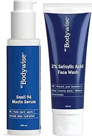[Be Bodywise] Snail 96 Mucin Serum 100ml & 2% Salicylic Acid Face Wash 100ml | Prevents Acne and Deep Cleanses Pores | Soothes, Hydrates & Moisturises Skin | Allantoin, 96% Snail Mucin