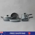 5 Piece Cookware Set Stone Grey Frypan Casserole Saucepan with Lids Cooking AU