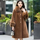 Real Fox Fur Sheep Shearing Fur Jackets Women's Long Winter Wool Fur Warm Coats