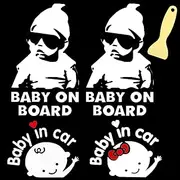 4 Pcs Baby on Board Sticker for Cars, Baby in Car, Funny Cute Baby Safety Car Signs Decal Set,Car Window Decal Stickers for Mailbox Windows Baby Car,Adhesive,Waterproof (Reflective Silver)