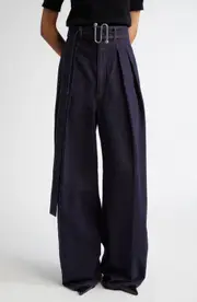 SPORTMAX Blanc Monogram Buckle Belted Wide Leg Jeans in Navy at Nordstrom, Size 4