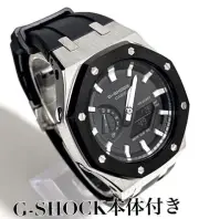 G-SHOCK GA-2100 rubber belt set metal Casioak custom black silver x black rubber