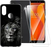 ESACMOT Dark Lion Pattern Case Compatible with Vsmart Active 1 + [2 Pack] Screen Protector Tempered Glass, Shockproof Case Cover for Vsmart Active 1 (5.65 inch)