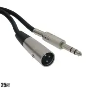 25FT XLR 3P Male to 6.35mm 1/4" Male TRS Stereo Audio Balanced Microphone Cable