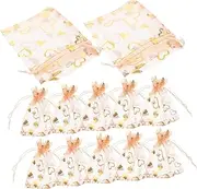 [Ipetboom] 50pcs Gold Foil Heart Pattern Drawstring Mesh Bags for Jewelry Storage Versatile Valentines Day Pouch Elegant Wedding Favor Bridesmaid Present Wrapping