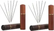 SEWACC Convenient Home Threading Needles 2 Sets Yarn Knitting Needles Stainless Steel Tip Sewing Repair Kit