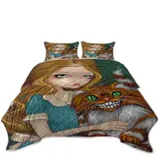 Cute Fantasy Art Alice Cuddling the Cheshire Cat Coverlet