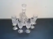 Beautiful Dominique 7 pc Wine Liquor 24% Lead Crystal set Decandor and 6 Glasses