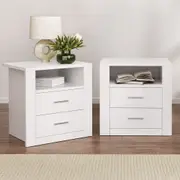 Artiss 2 X Bedside Table 2 Drawers Side Table Shelf White