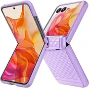 [Miimall] for Motorola Razr Plus 2024 Case with Screen Protector & Hinge Protection, Slim Fit Dustproof Shockproof Rugged Hard PC Stylish Texture Cover for Razr 50 Ultra (Purple)