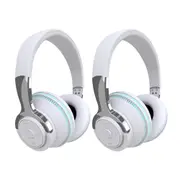 2pcs Wireless Bluetooth Headphones Over Ear Foldable Stereo Noise Cancelling Earphone for Travel Home Office -White