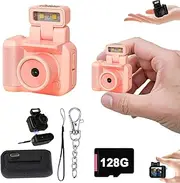 Gsnagole Retro Snap Camera，Mini Nostalgic Vintage View Camera，Tiny Snaps Camera，Keychain Digital Photo Camera，Llavero Mini CáMara Retro，1080p Hd with Led Flash Light (Pink 128G)