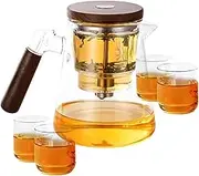 Enchanti Teapot, Magic Teapot with Strainer, Glass Teapot with 4 Cups Water Separation Glass Teapot with Wooden Handle, Enchantipot Witchcrafts Teapot, Enchantipot Magic Tea Pot for Brewing