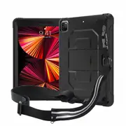 For Apple iPad Pro 11 inch 2022 4th Gen / 2021 3rd Gen With Pencil Holder Shockproof Protective Kids Heavy Duty Kickstand Stand Case Cover (Black)