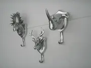 Metal Wall Mount Stag Head Moose Head & Rhino Head Coat Hooks Set of 3 pcs au-/*
