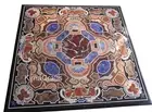 Pietra Dura Art Coffee Table Top with Roya Look Square Black Marble Center Table