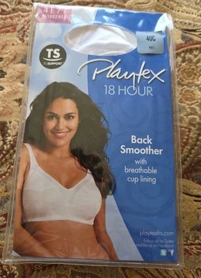 Playtex 18 Hour Bra Back Smoother-Breathable Cup Lining 4E77 Wirefree *40C* New