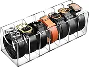 AFOROEOA Belt Organizer, Acrylic 7 Compartments Belt Storage Holder Clear Belt Display Case Belt Container Holder for The Closet Drawer Bow Tie Watch Jewelry Bracelets Ring Cosmetic