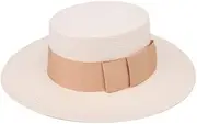 [Fiunkes] Classic Straw Boater Hat for Women, Wide Brim Sun Hat with Bowknot Ribbon, UPF50+ Skimmer Hat Beach Hat 20s Costume Accessory