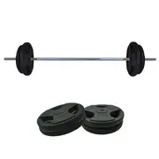 40kg Rubber Coated Ez Grip Cast Iron Weight Plate + 150cm Barbell Bar Weight Set