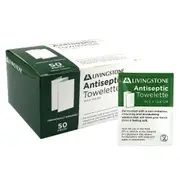 Livingstone Antiseptic Antibacterial Towelette Wipes 14.5 x 12.6cm 50 Box