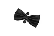 Mens Black Matching Bow Tie, Pocket Square & Cuff Links Set