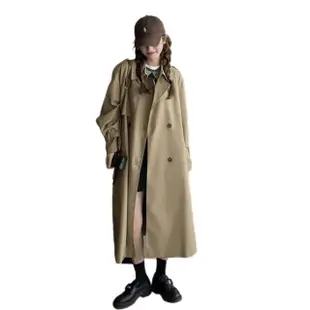【米蘭精品】風衣外套長版大衣(簡約寬鬆翻領氣質女外套74dk23)