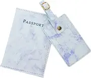 [HONMEET] 1 Set Travel Passport Protector Stylish PU Marble Passport Cover and Luggage Tag for Quick Suitcase Identification Water Resistant and Multi Functional Travel Accessory