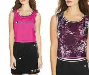 Champion Black Mesh Crop Top Reversible Tank Size XL Pink Floral Logo Sports NEW
