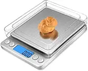 Rstigiker Digital Kitchen Scale 3000g/0.1g Precise Weighing, Mini Digital Scale with 2 Trays,7Units, Tare, Back-Lit LCD, Portable Multifunctional Food, Jewelry,Coffee, Herb Scale