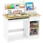 Kids Study Desk Children Writing Table w/ Hutch Drawer Shelves & Keyboard Tray