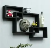 Intersect Wall Shelf, Wooden Wall Shelf Set Of 3 Home/Office Wall Decor (Black)