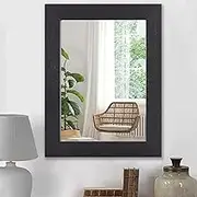 HLFMVWE Wall Mirror Black Rectangle Rustic Wood Framed Mirror Decorative Vintage Hanging Farmhouse Mirror for Living Room Bathroom Bedroom Entryway Wide Trim Small 16"x12"