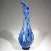 22" HAND BLOWN GLASS ART VASE, CENTERPIECE, MURRINI/CANES, BLUE, DIRWOOD n3797