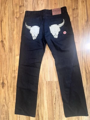 Christian Audigier Black Jeans Men 32x32 Bull Skulls Western New Y2K