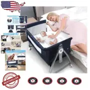 Navy Blue 3-in-1 Baby Bassinet Bedside Sleeper with Adjustable Height & Storage