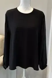 NWT Eileen Fisher 100% Silk Crew Neck Long Sleeves Blouse F2GC1-T5966M SzL Black