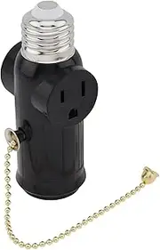 Adapter - Travel Plug Adaptor, Bulb Socket Adaptor | Light Socket to Plug Adapter, E26 Both Sides Sockets Support, 2 Prong Outlet Plug Splitter Converter with Pull Chain for Porch, Garage
